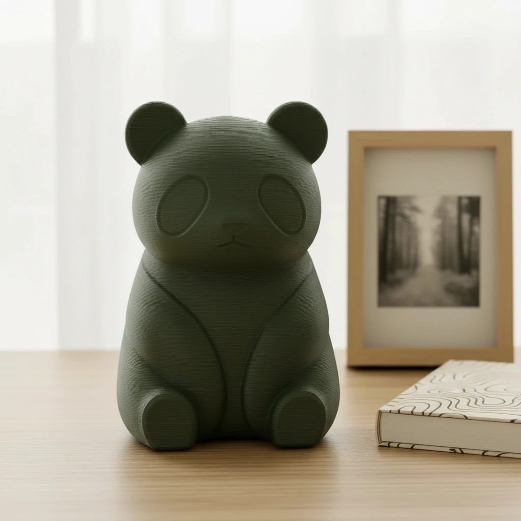 Micro-Figurină Decorativă Panda Imprimată 3D, Stil Japandi - Olive green compozit mat, imprimare 3D Vibecraft