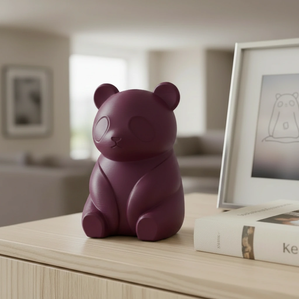 Micro-Figurină Decorativă Panda Imprimată 3D, Stil Japandi - Purple red compozit mat, imprimare 3D Vibecraft