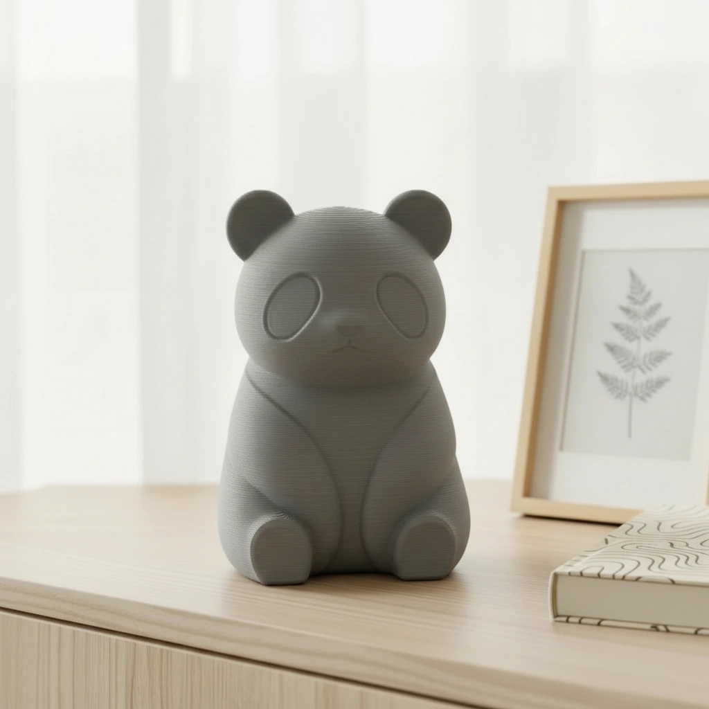Micro-Figurină Decorativă Panda Imprimată 3D, Stil Japandi - culoare Gri, imprimare 3D Vibecraft