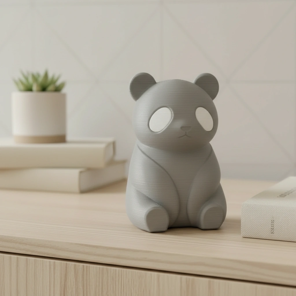 Micro-Figurină Decorativă Panda Imprimată 3D, Stil Japandi - culoare Gri, imprimare 3D Vibecraft