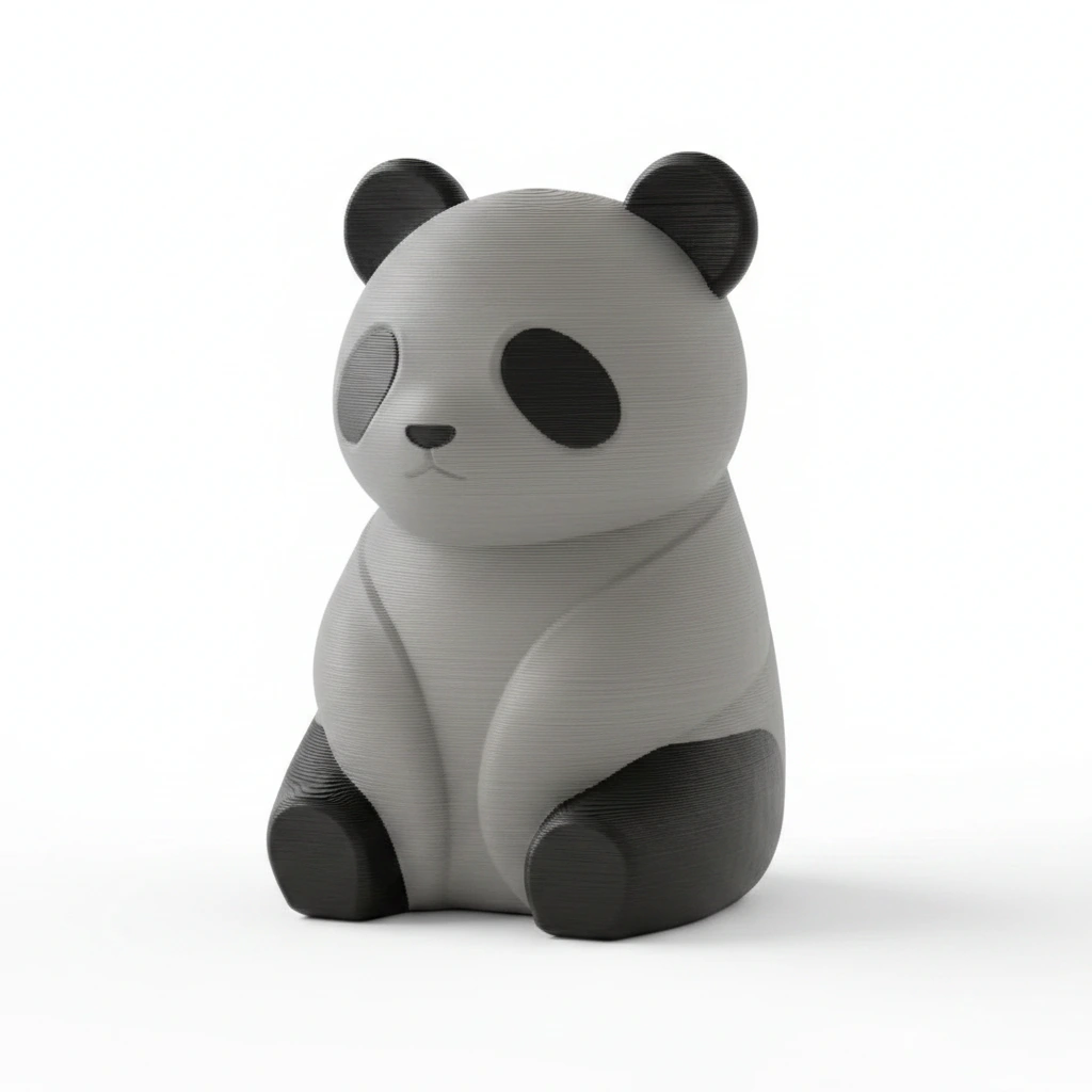 Micro-Figurină Decorativă Panda Imprimată 3D, Stil Japandi - culoare Gri, imprimare 3D Vibecraft