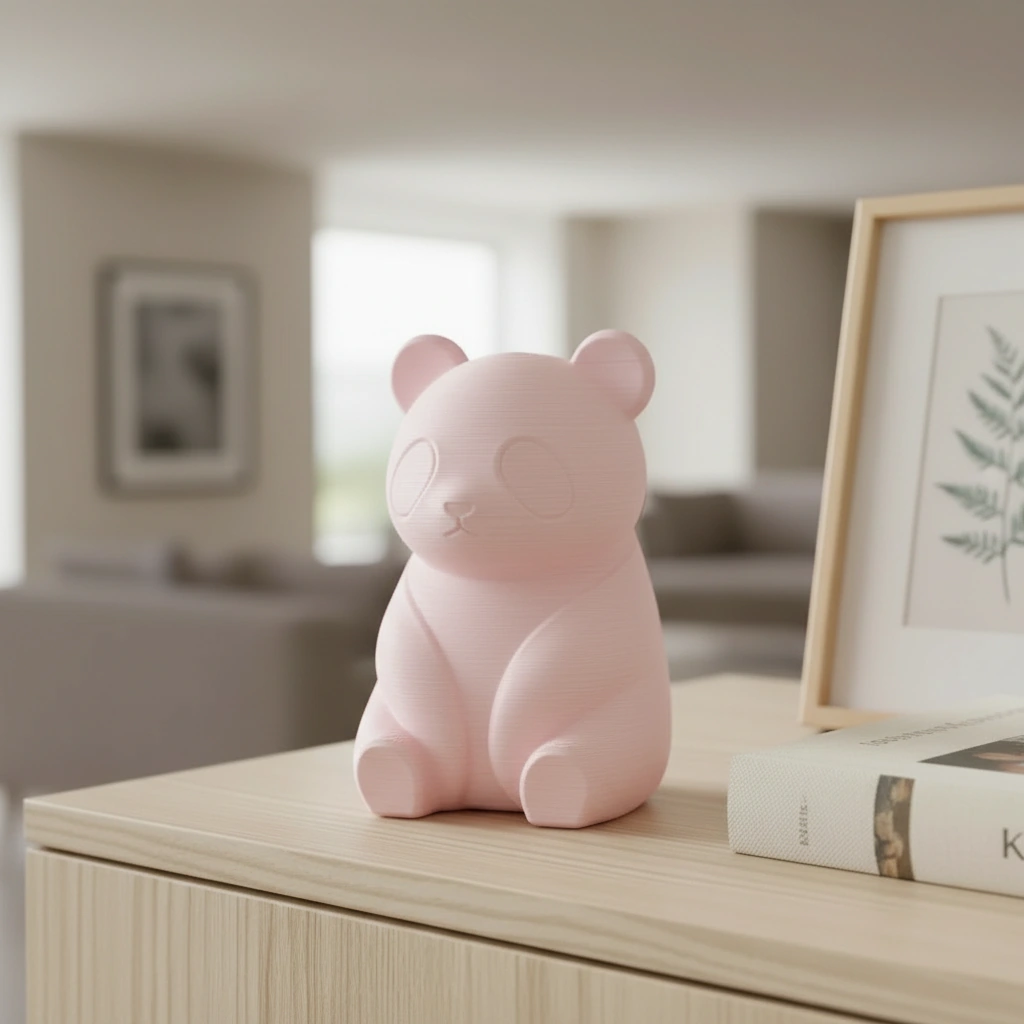 Micro-Figurină Decorativă Panda Imprimată 3D, Stil Japandi - culoare Roz, imprimare 3D Vibecraft
