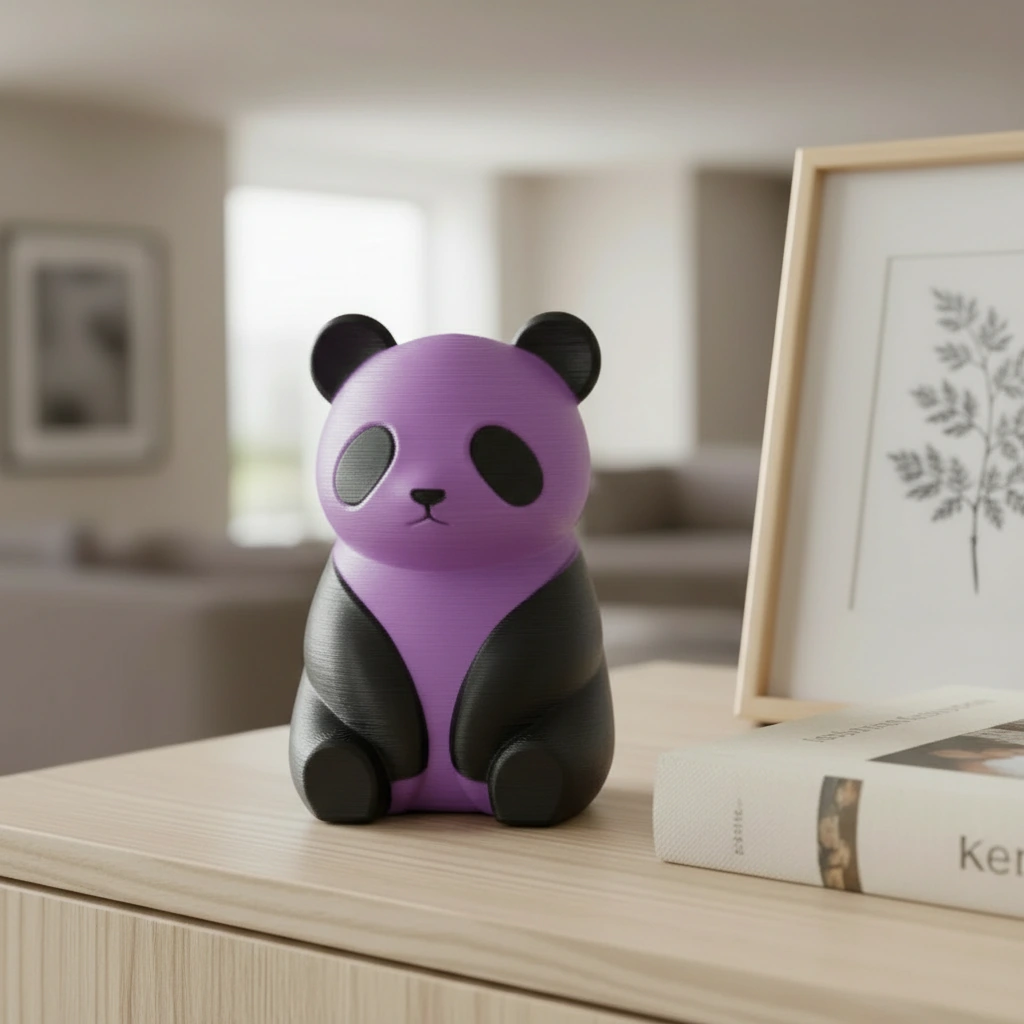 Micro-Figurină Decorativă Panda Imprimată 3D, Stil Japandi - culoare Mov, imprimare 3D Vibecraft