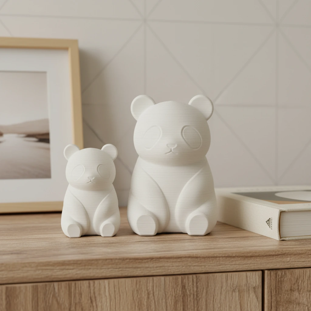 Micro-Figurină Decorativă Panda Imprimată 3D, Stil Japandi - culoare white studio, produs imprimat 3D Vibecraft