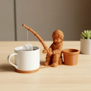 Suport Plic Ceai Figurina Pescar Cana Birou - culoare Portocaliu, imprimare 3D Vibecraft