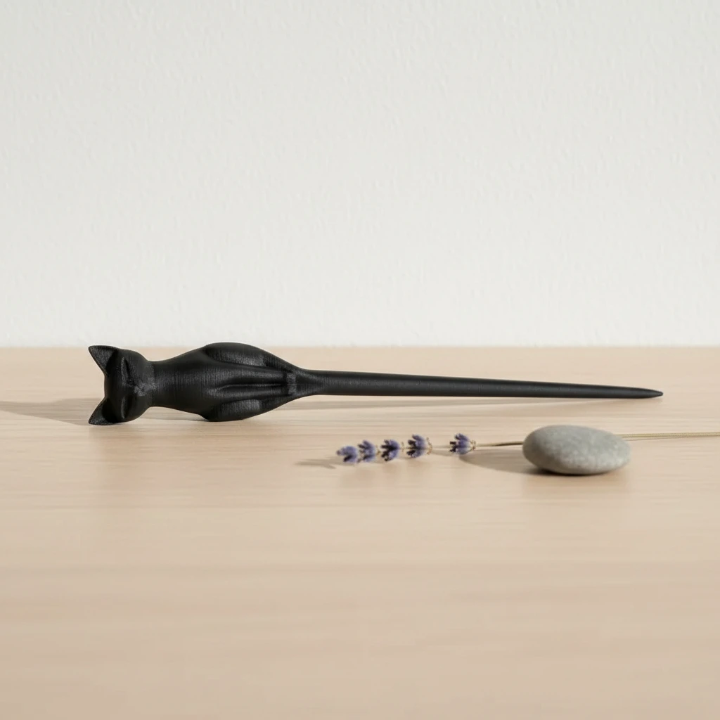Ac de Păr Decorativ pentru Coc, Design Pisică, Imprimat 3D - culoare black scene, produs imprimat 3D Vibecraft