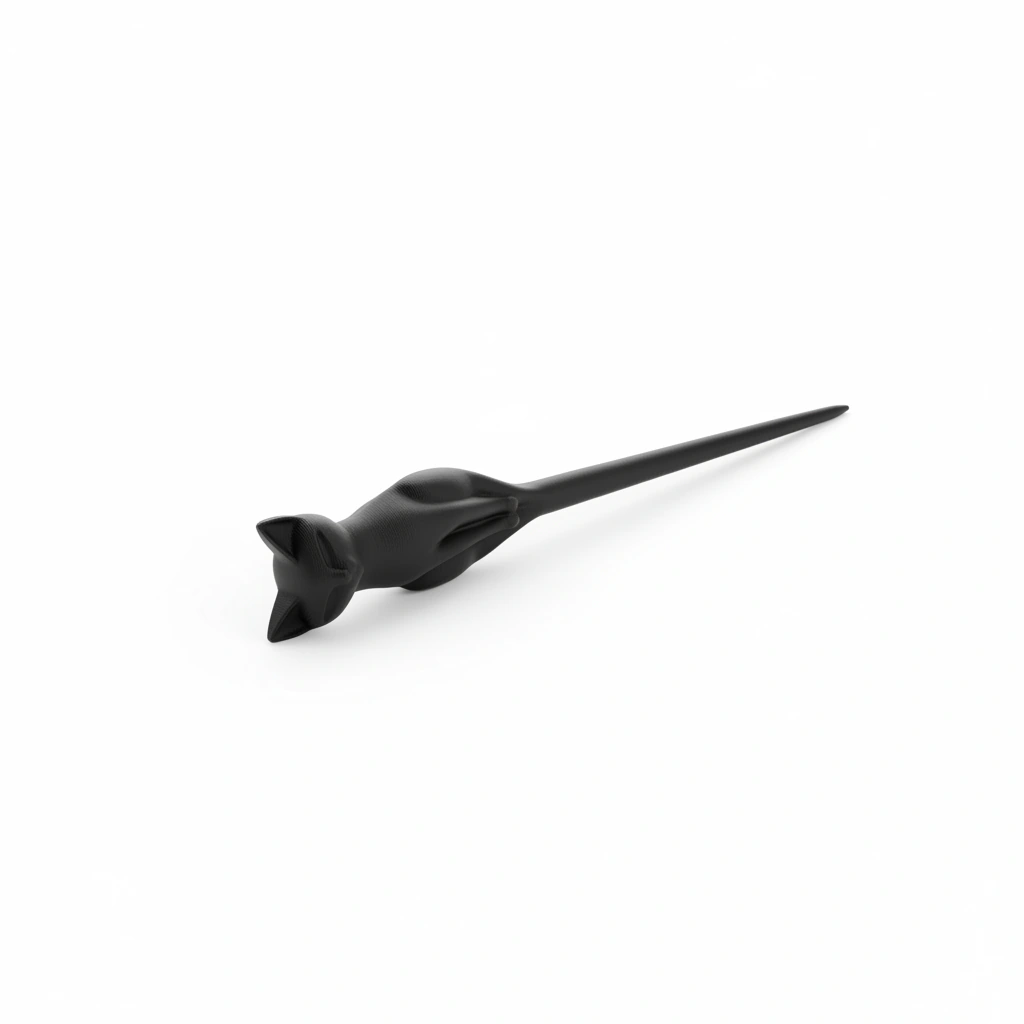 Ac de Păr Decorativ pentru Coc, Design Pisică, Imprimat 3D - Negru compozit mat, imprimare 3D Vibecraft