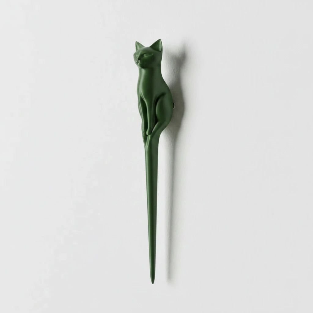 Ac de Păr Decorativ pentru Coc, Design Pisică, Imprimat 3D - Olive green compozit mat, imprimare 3D Vibecraft