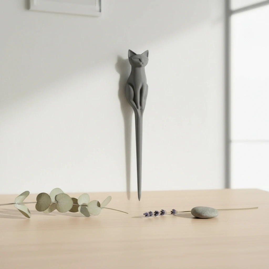 Ac de Păr Decorativ pentru Coc, Design Pisică, Imprimat 3D - culoare Gri, imprimare 3D Vibecraft