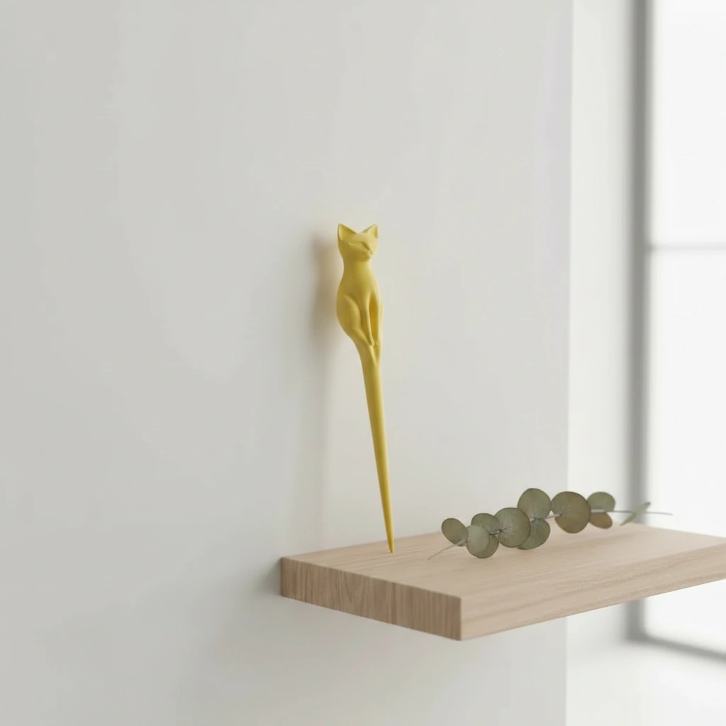 Ac de Păr Decorativ pentru Coc, Design Pisică, Imprimat 3D - culoare Galben, imprimare 3D Vibecraft