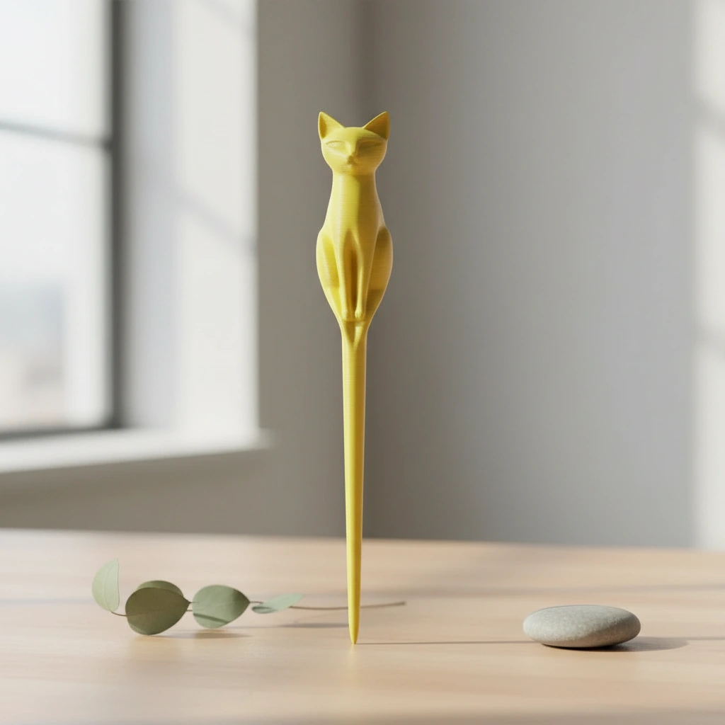 Ac de Păr Decorativ pentru Coc, Design Pisică, Imprimat 3D - culoare Galben, imprimare 3D Vibecraft