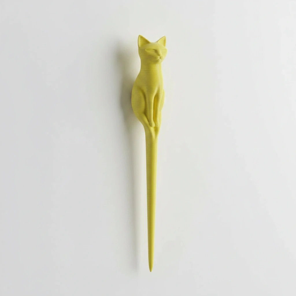 Ac de Păr Decorativ pentru Coc, Design Pisică, Imprimat 3D - culoare Galben, imprimare 3D Vibecraft