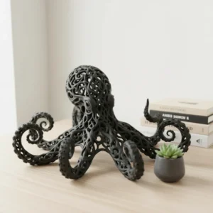 Sculptură Decorativă Octopus Imprimată 3D Stil Voronoi - Negru compozit mat, imprimare 3D Vibecraft