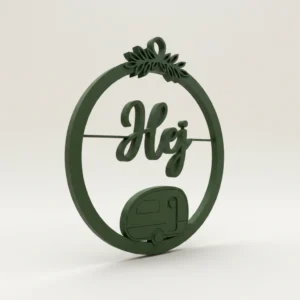 Decor perete Hej cu caravană stilizată și detalii vegetale - culoare Verde, imprimare 3D Vibecraft