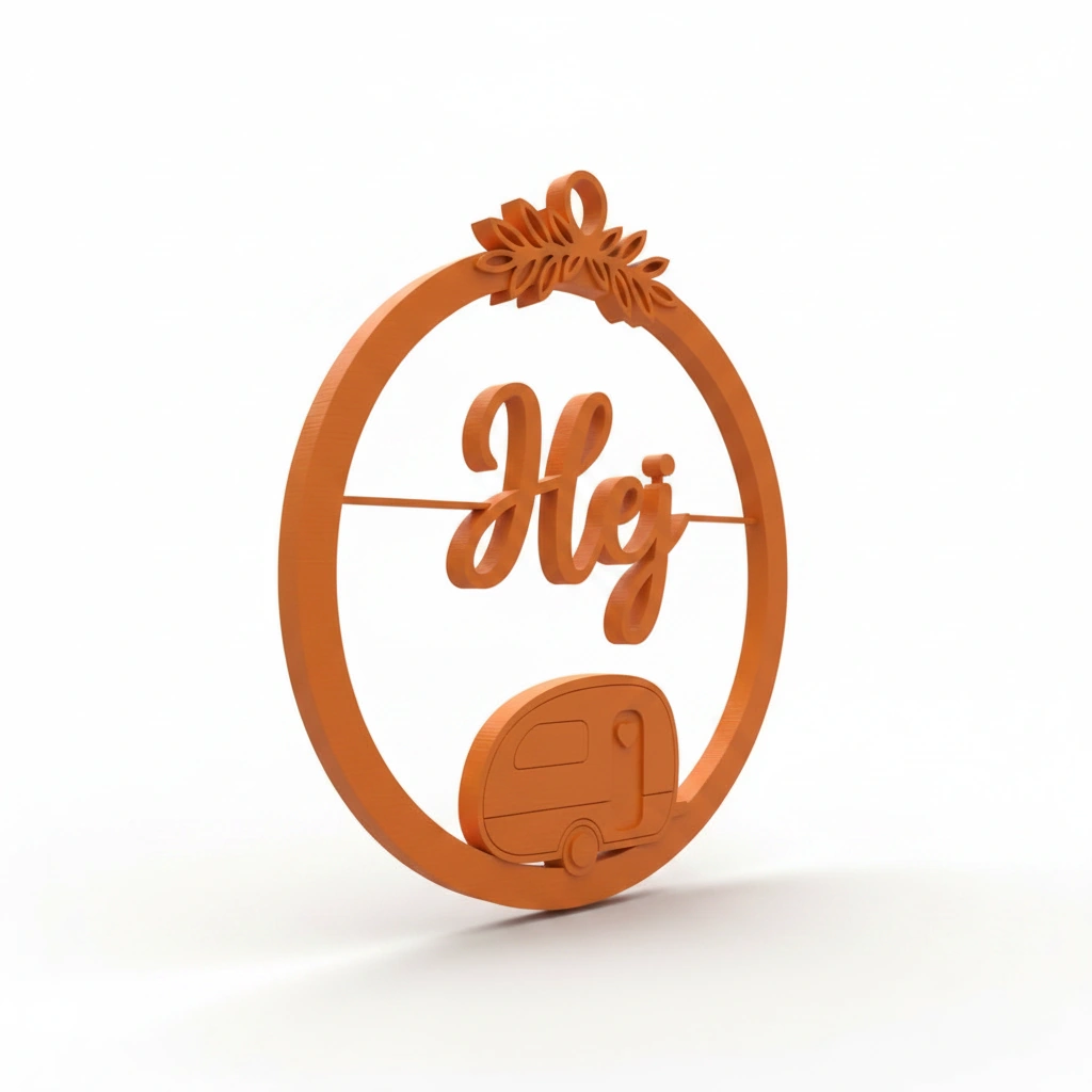 Decor perete Hej cu caravană stilizată și detalii vegetale - culoare Portocaliu, imprimare 3D Vibecraft
