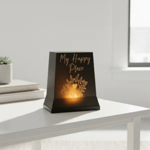 Mini Lampă de veghe LED decorativă cu mesaj My Happy Place și design marin - Negru compozit mat, imprimare 3D Vibecraft