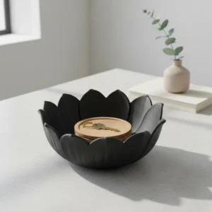 Bol Decorativ Floral pentru Obiecte Mici si Organizare, Design Petale - Negru compozit mat, imprimare 3D Vibecraft