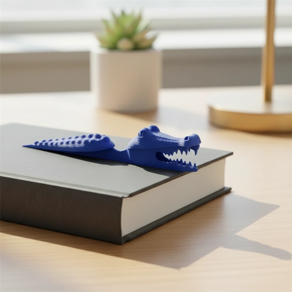 Semn de carte Imprimat 3D Crocodil pentru Lectură - culoare Albastru, imprimare 3D Vibecraft