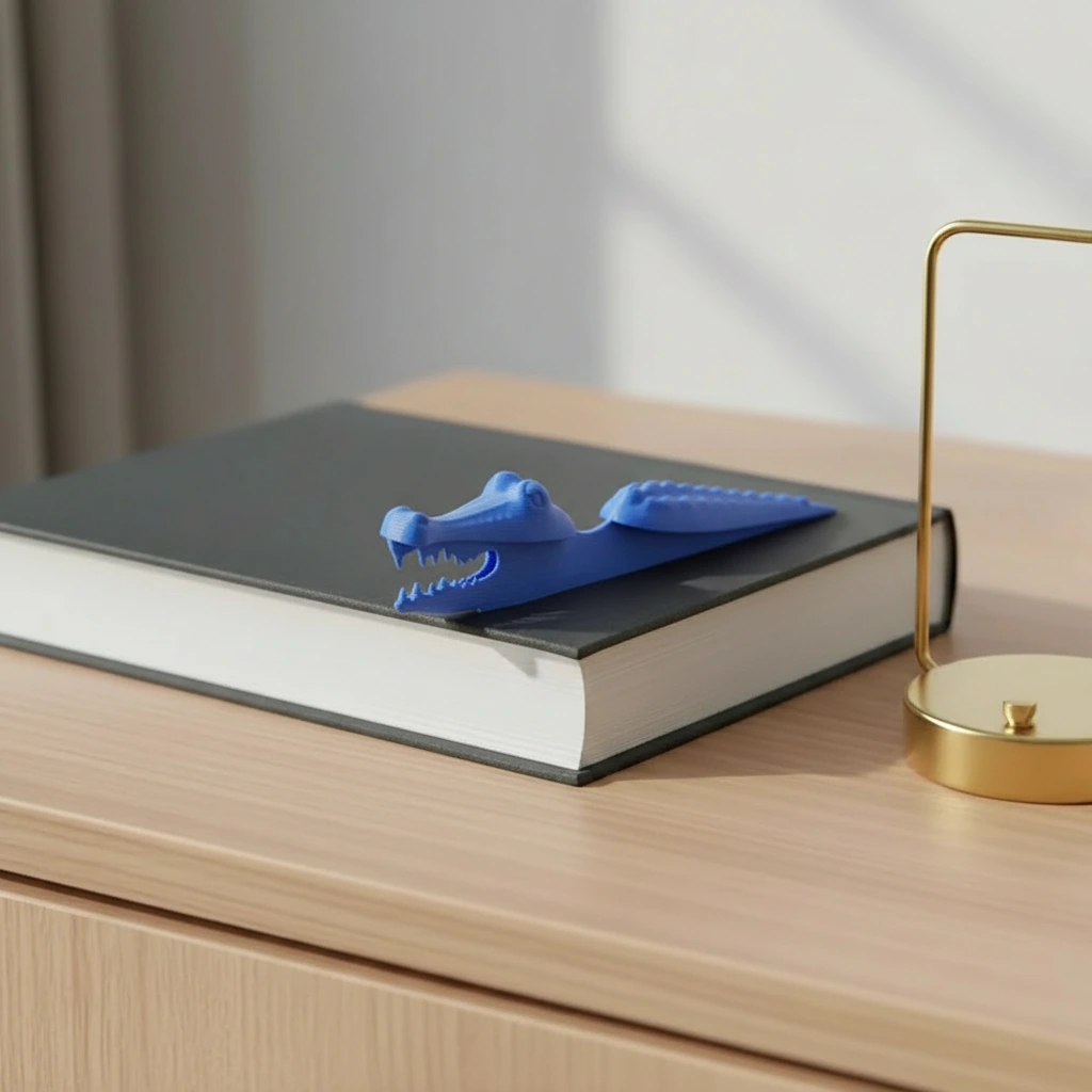 Semn de carte Imprimat 3D Crocodil pentru Lectură - culoare Albastru, imprimare 3D Vibecraft