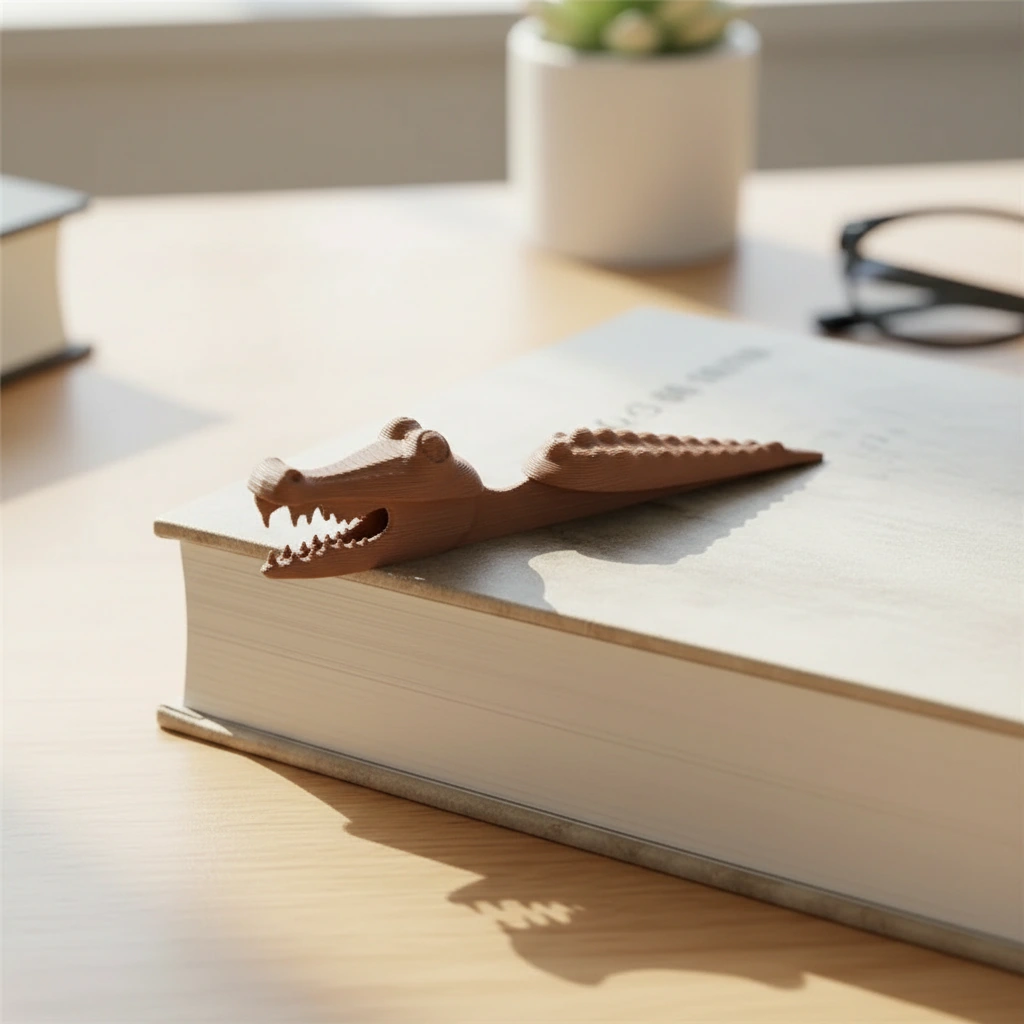 Semn de carte Imprimat 3D Crocodil pentru Lectură - culoare Maro, imprimare 3D Vibecraft
