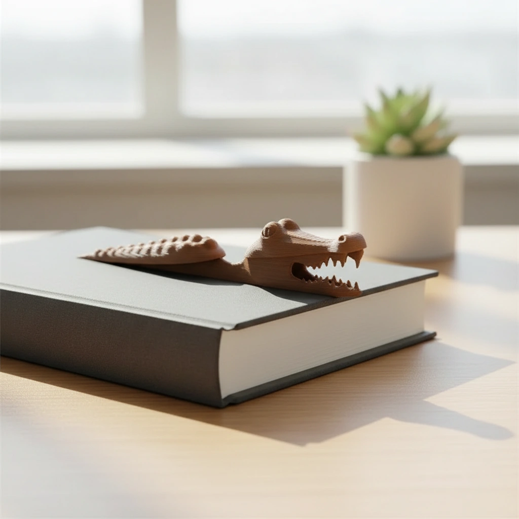 Semn de carte Imprimat 3D Crocodil pentru Lectură - culoare Maro, imprimare 3D Vibecraft