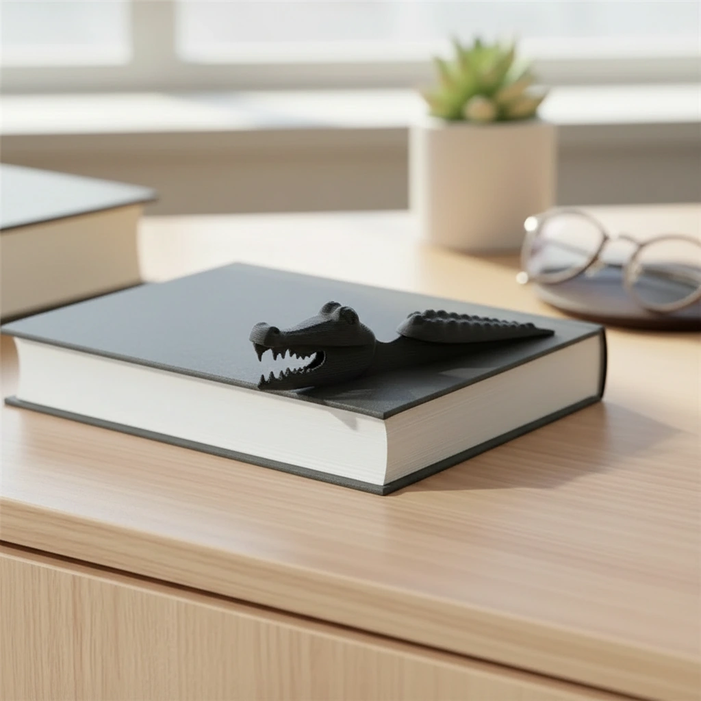 Semn de carte Imprimat 3D Crocodil pentru Lectură - Negru compozit mat, imprimare 3D Vibecraft