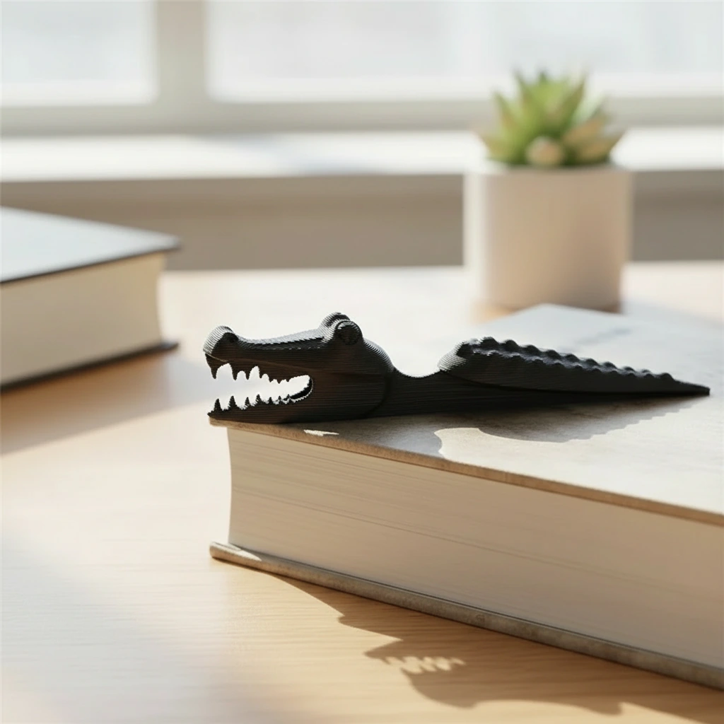 Semn de carte Imprimat 3D Crocodil pentru Lectură - Negru compozit mat, imprimare 3D Vibecraft