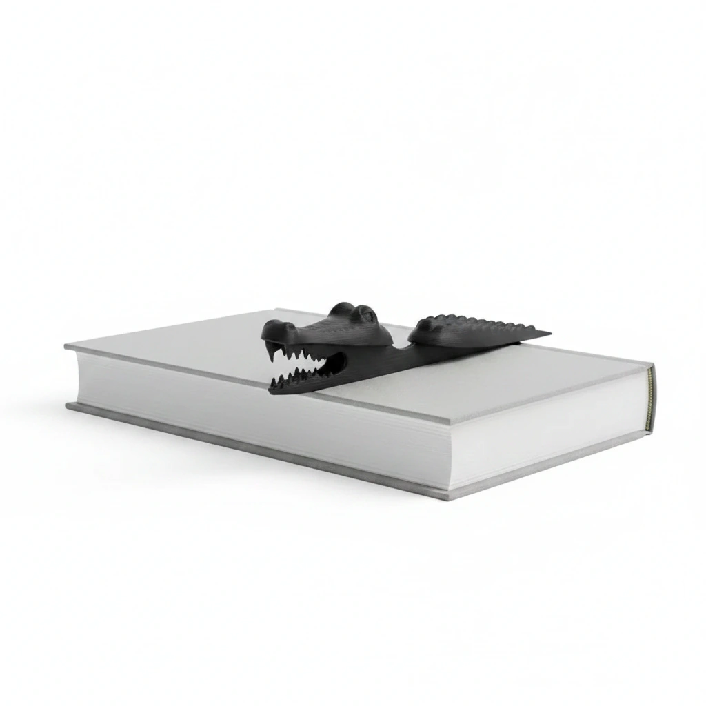 Semn de carte Imprimat 3D Crocodil pentru Lectură - Negru compozit mat, imprimare 3D Vibecraft