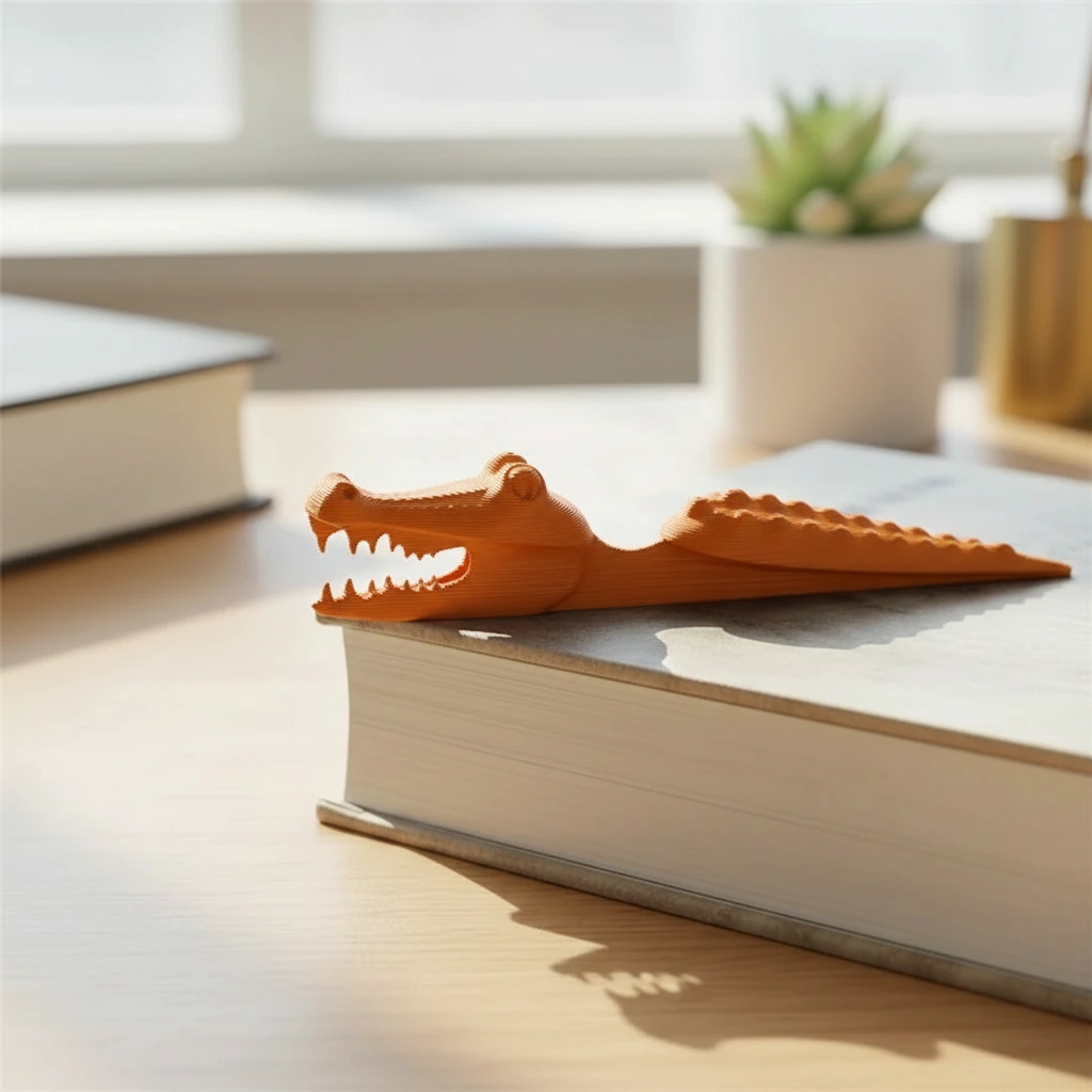 Semn de carte Imprimat 3D Crocodil pentru Lectură - Orange compozit mat, imprimare 3D Vibecraft