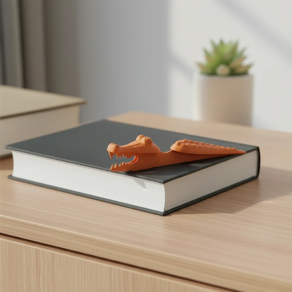 Semn de carte Imprimat 3D Crocodil pentru Lectură - Orange compozit mat, imprimare 3D Vibecraft