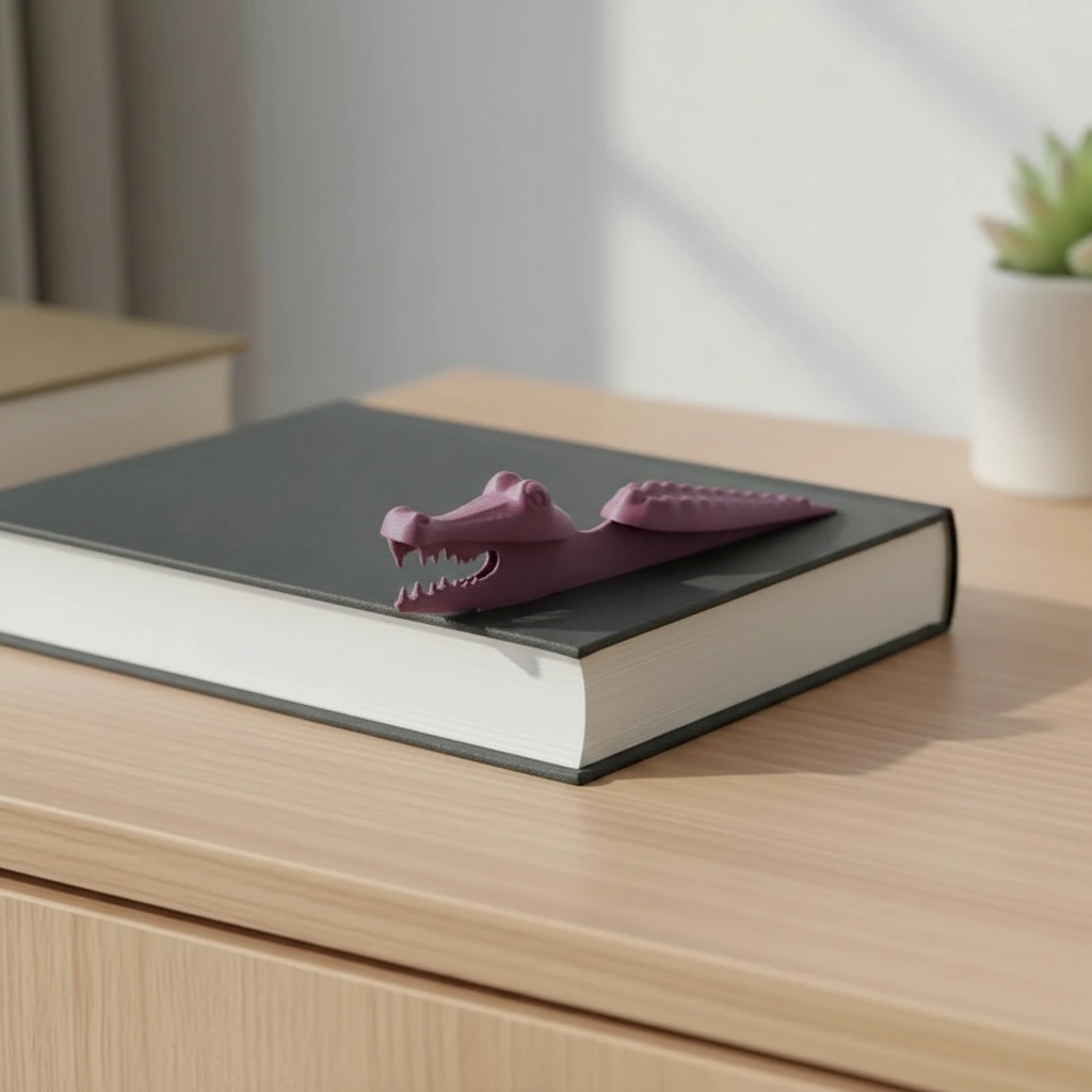 Semn de carte Imprimat 3D Crocodil pentru Lectură - Purple red compozit mat, imprimare 3D Vibecraft