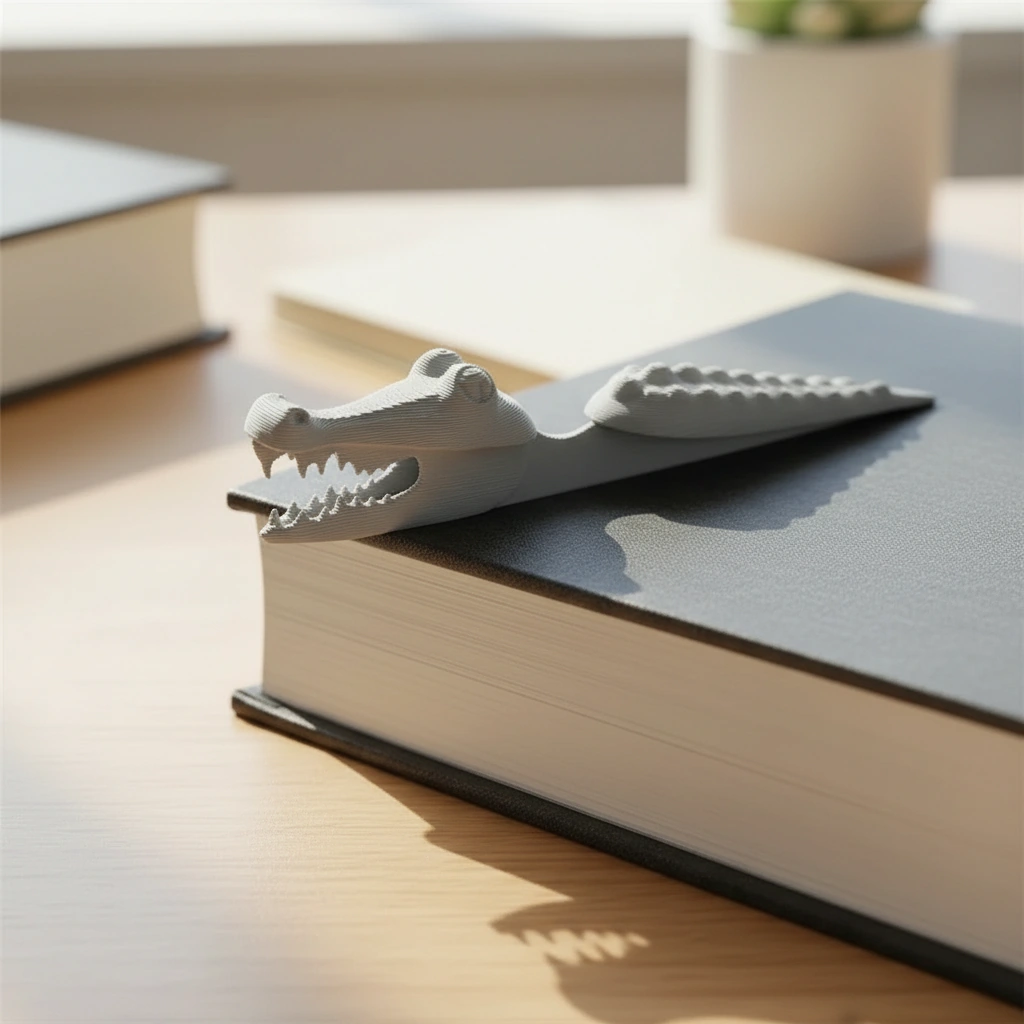 Semn de carte Imprimat 3D Crocodil pentru Lectură - culoare Gri, imprimare 3D Vibecraft