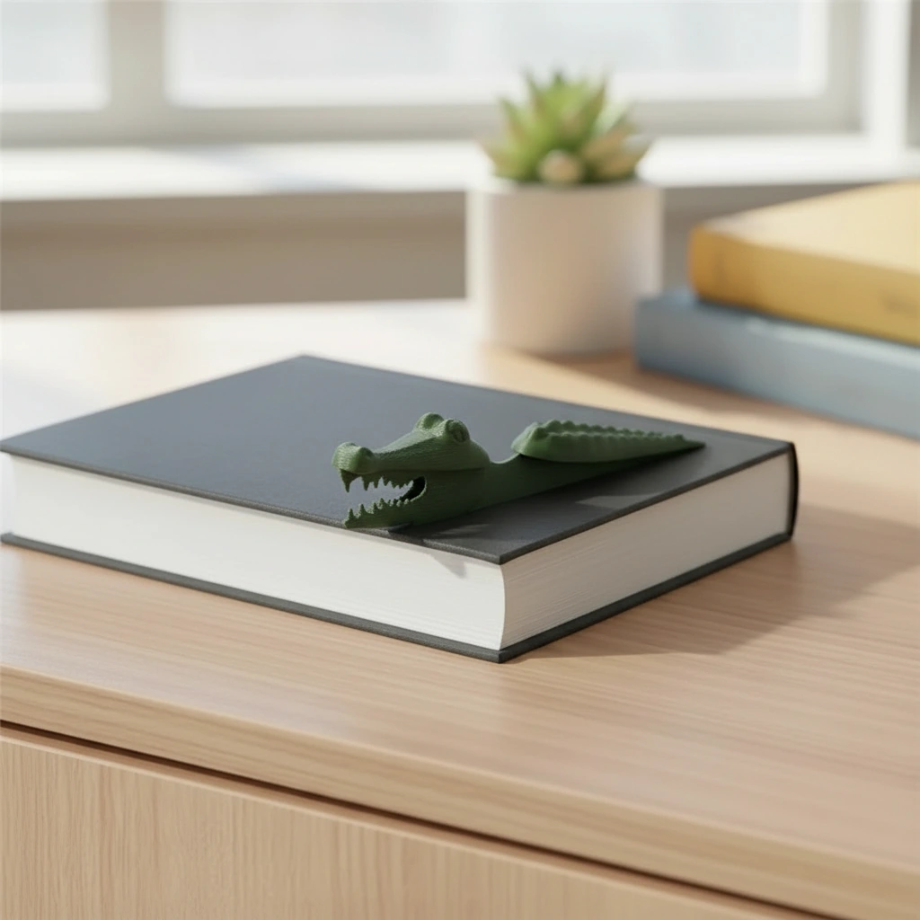 Semn de carte Imprimat 3D Crocodil pentru Lectură - culoare Verde, imprimare 3D Vibecraft
