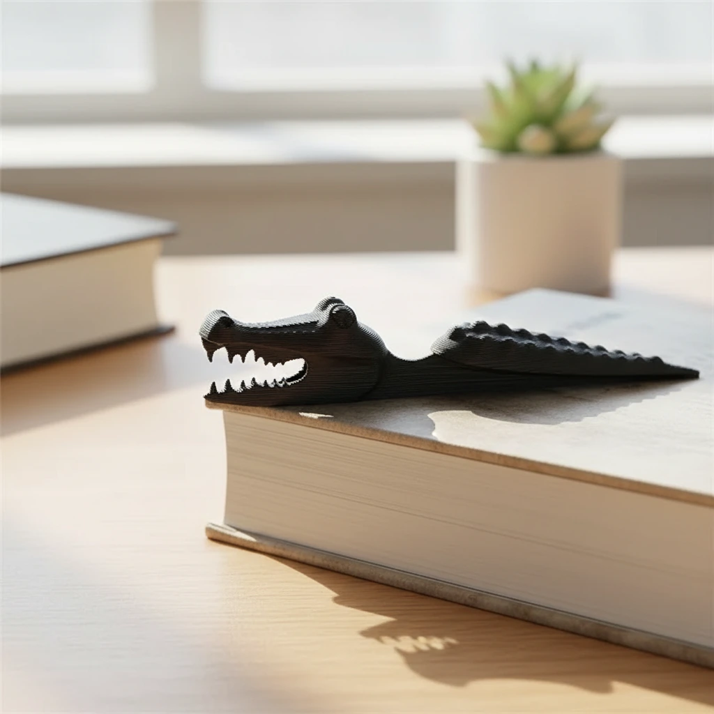 Semn de carte Imprimat 3D Crocodil pentru Lectură - variante de culoare, produs imprimat 3D Vibecraft