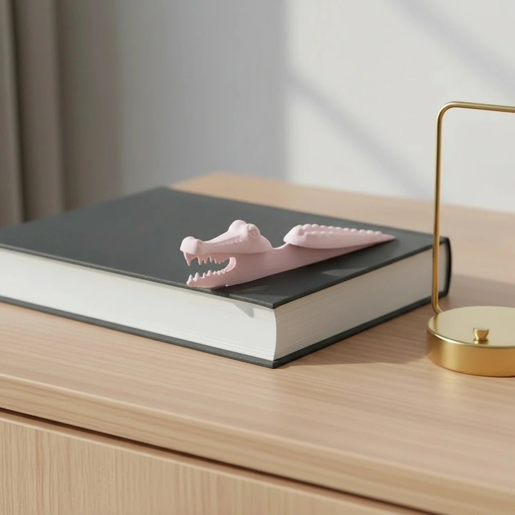 Semn de carte Imprimat 3D Crocodil pentru Lectură - culoare Roz, imprimare 3D Vibecraft