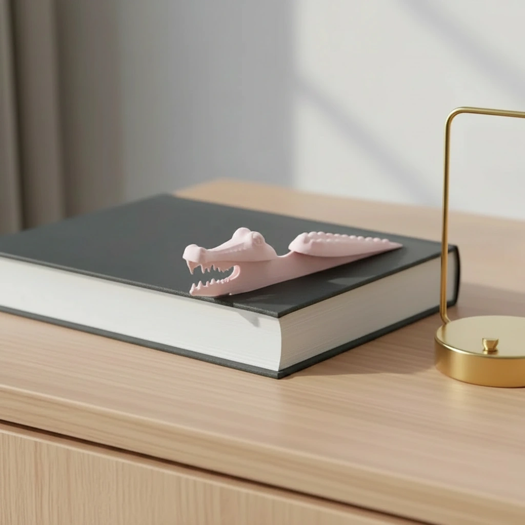 Semn de carte Imprimat 3D Crocodil pentru Lectură - culoare Roz, imprimare 3D Vibecraft