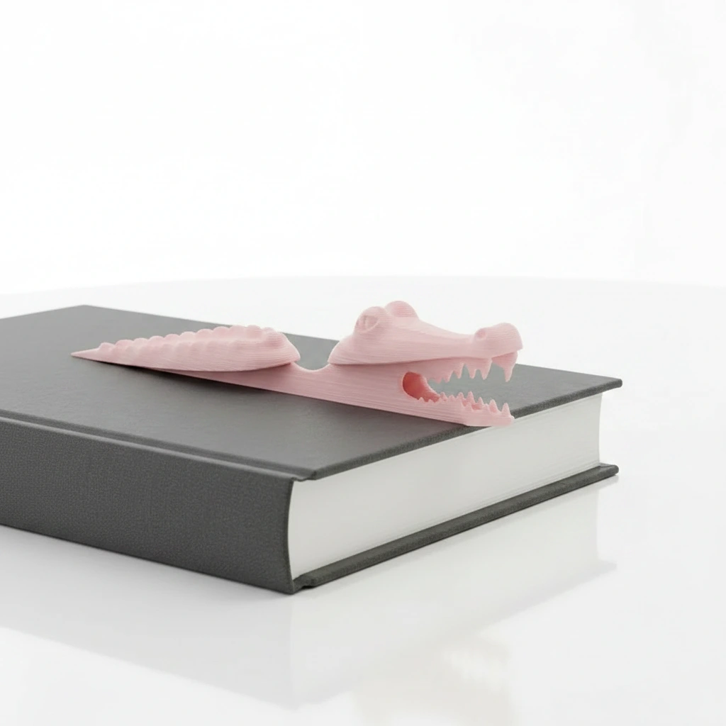 Semn de carte Imprimat 3D Crocodil pentru Lectură - culoare Roz, imprimare 3D Vibecraft