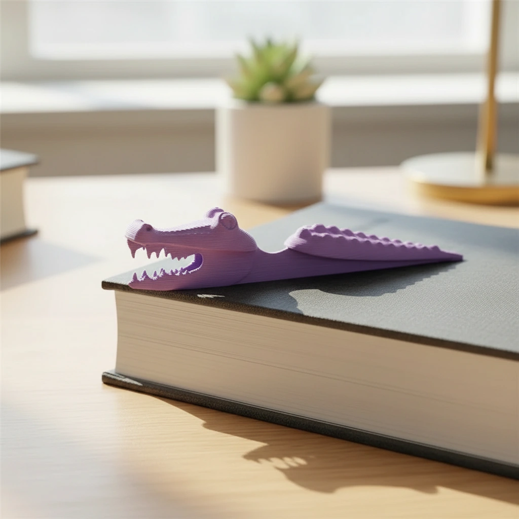 Semn de carte Imprimat 3D Crocodil pentru Lectură - culoare Mov, imprimare 3D Vibecraft