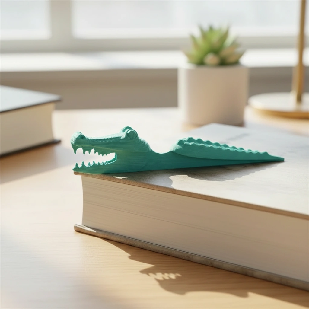 Semn de carte Imprimat 3D Crocodil pentru Lectură - culoare Albastru verzui, imprimare 3D Vibecraft