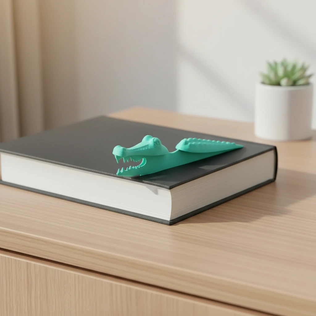 Semn de carte Imprimat 3D Crocodil pentru Lectură - culoare Albastru verzui, imprimare 3D Vibecraft