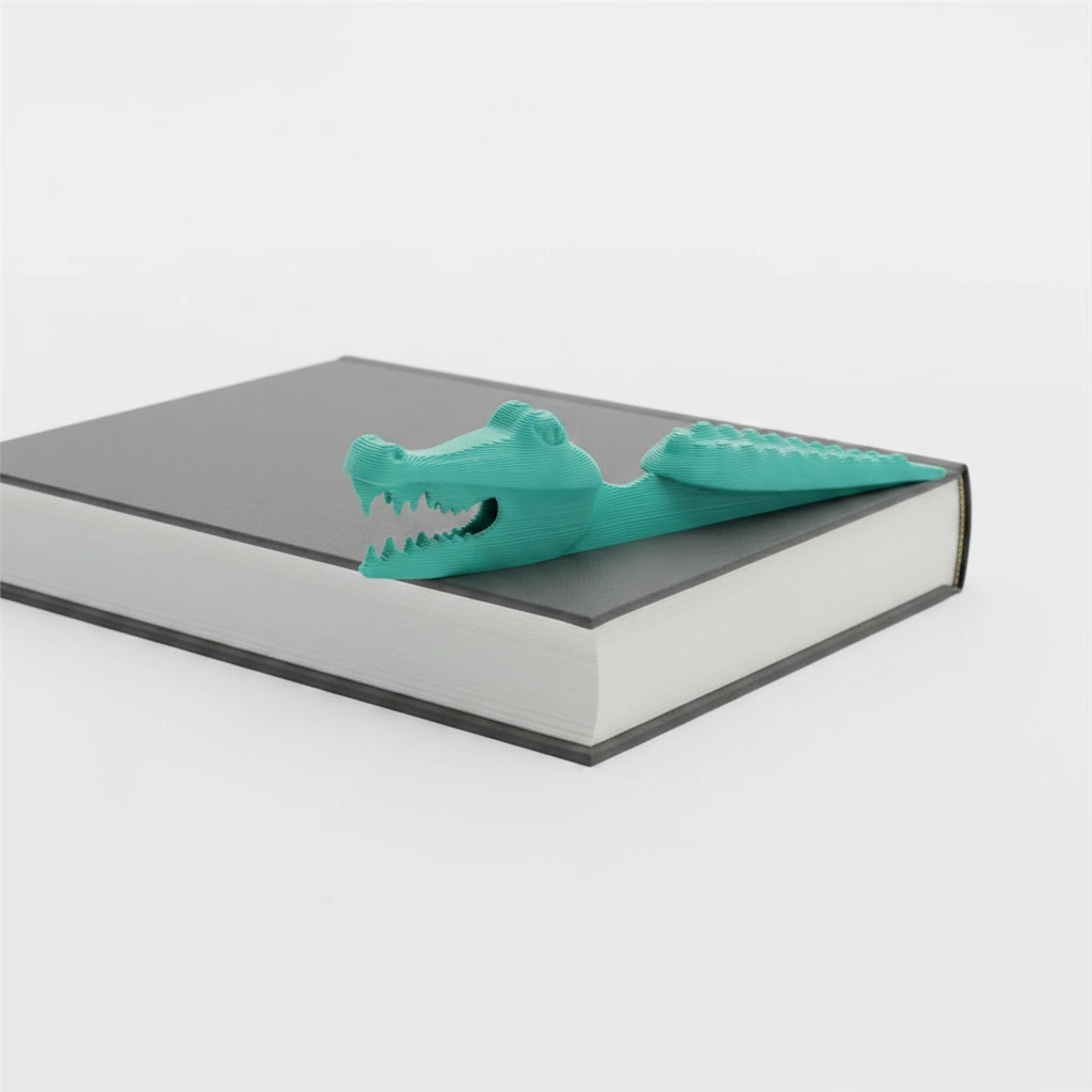 Semn de carte Imprimat 3D Crocodil pentru Lectură - culoare Albastru verzui, imprimare 3D Vibecraft