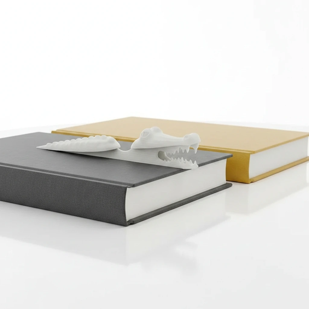 Semn de carte Imprimat 3D Crocodil pentru Lectură - culoare Alb, produs imprimat 3D Vibecraft