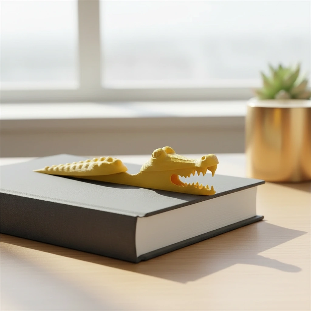 Semn de carte Imprimat 3D Crocodil pentru Lectură - culoare Galben, imprimare 3D Vibecraft