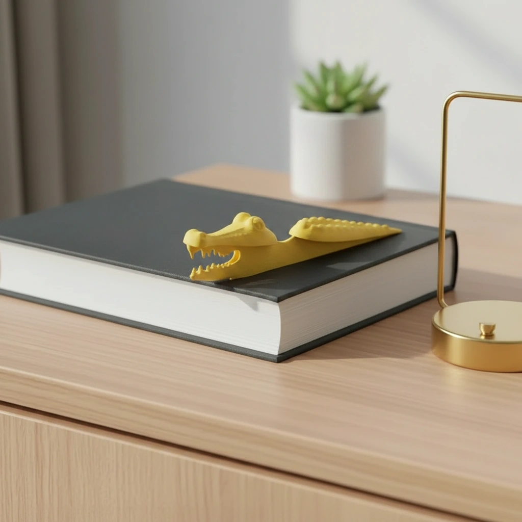 Semn de carte Imprimat 3D Crocodil pentru Lectură - culoare Galben, imprimare 3D Vibecraft