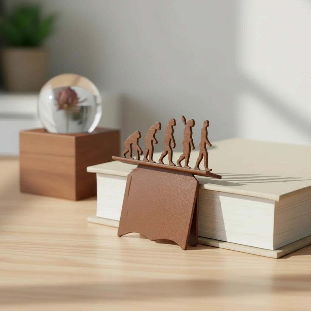 Semn de carte decorativ, design evoluție umană - culoare Maro, imprimare 3D Vibecraft