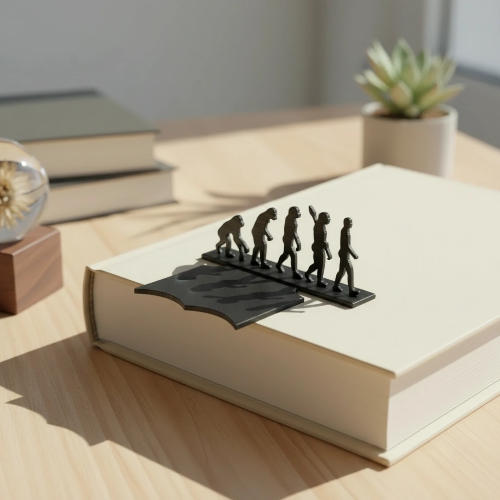 Semn de carte decorativ, design evoluție umană - Negru compozit mat, imprimare 3D Vibecraft