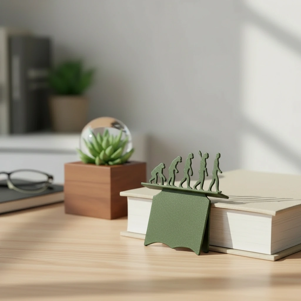 Semn de carte decorativ, design evoluție umană - Olive green compozit mat, imprimare 3D Vibecraft