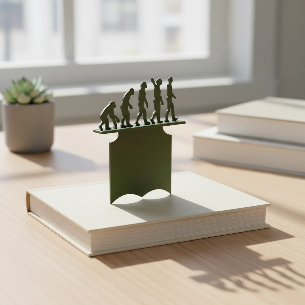 Semn de carte decorativ, design evoluție umană - Olive green compozit mat, imprimare 3D Vibecraft
