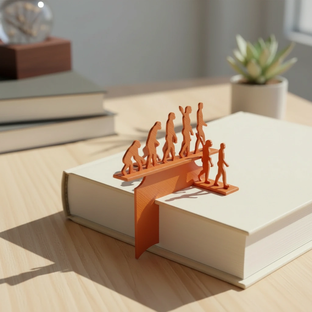 Semn de carte decorativ, design evoluție umană - Orange compozit mat, imprimare 3D Vibecraft