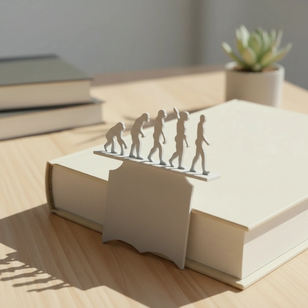Semn de carte decorativ, design evoluție umană - culoare Gri, imprimare 3D Vibecraft